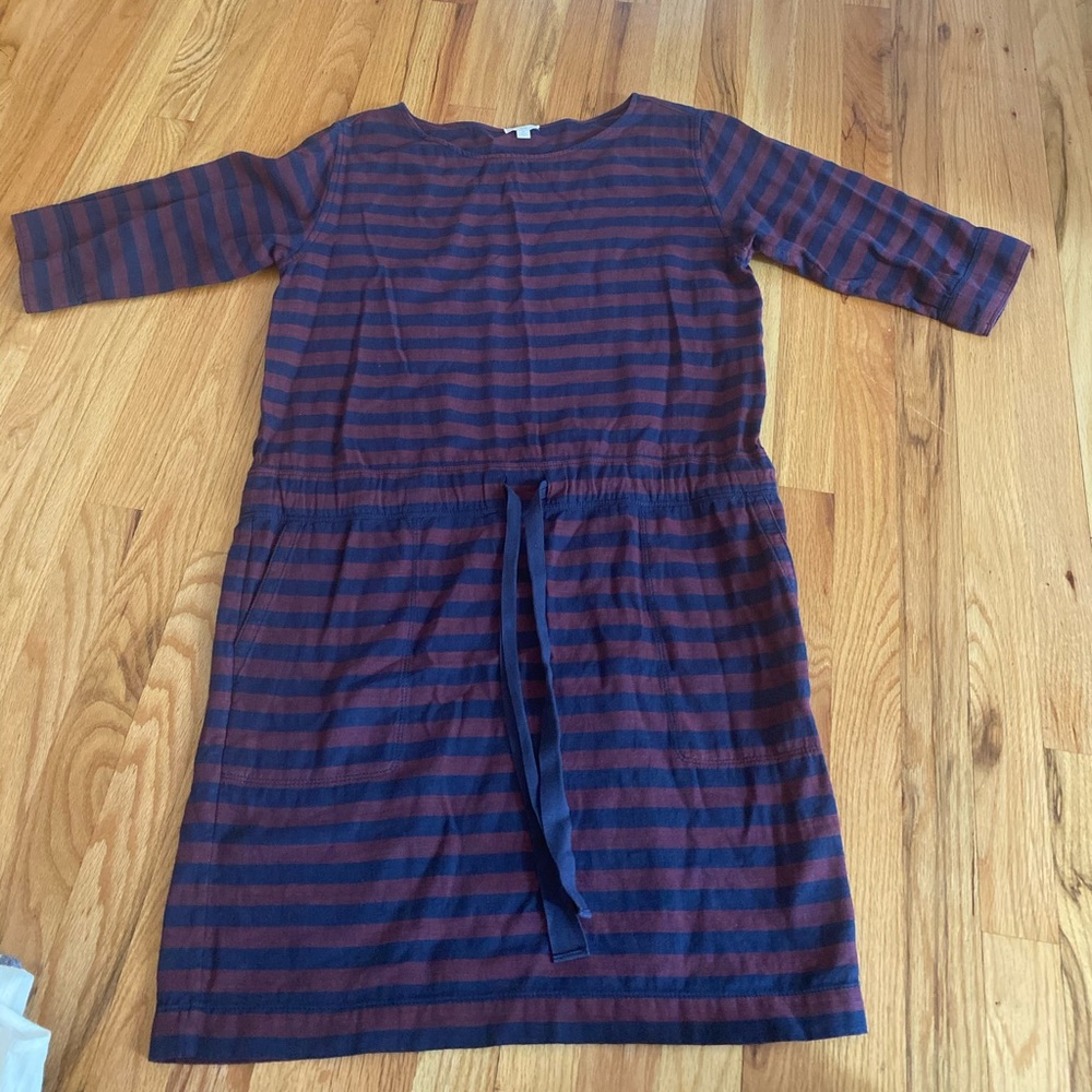 GAP Navy and Burgundy Striped Casual Tie-Waist Dress